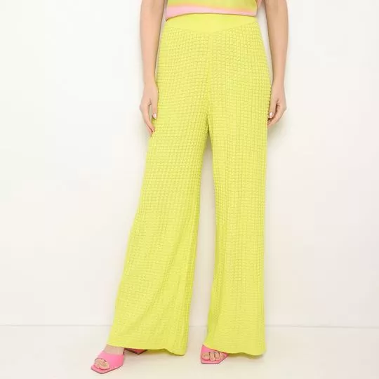 Calça Pantalona Texturizada- Amarela- MARIA VALENTINA