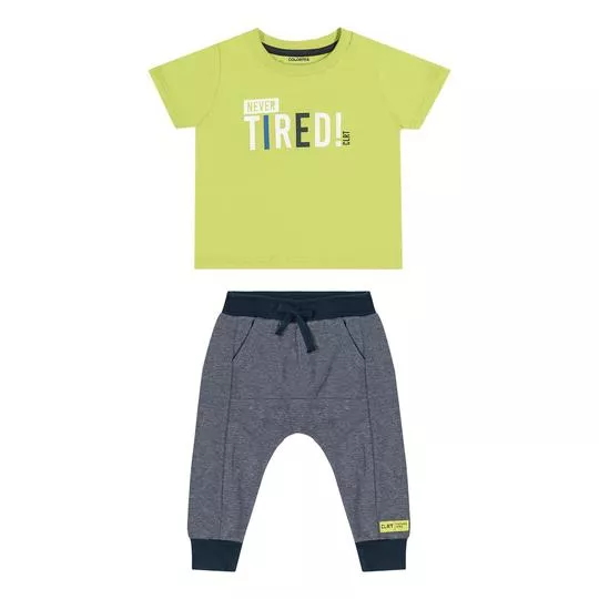 Conjunto De Camiseta Tired & Calça Jogger- Verde Limão & Azul Marinho- Colorittá
