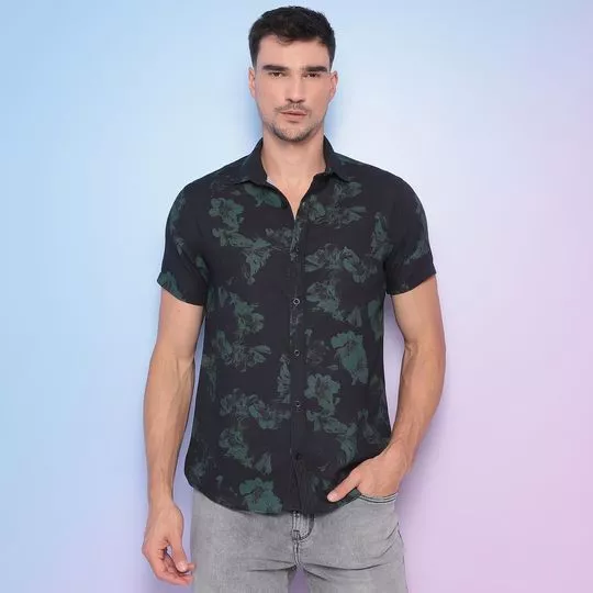 Camisa Floral- Preta & Verde Escuro- Acostamento
