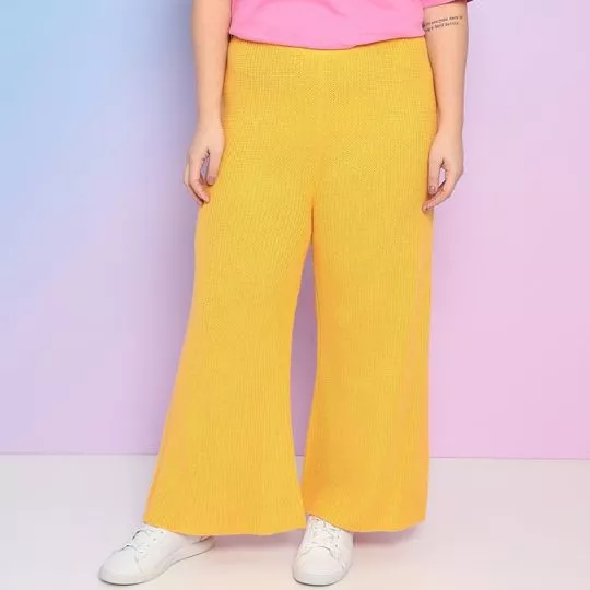 Calça Pantalona Em Tricô- Amarela- HERING