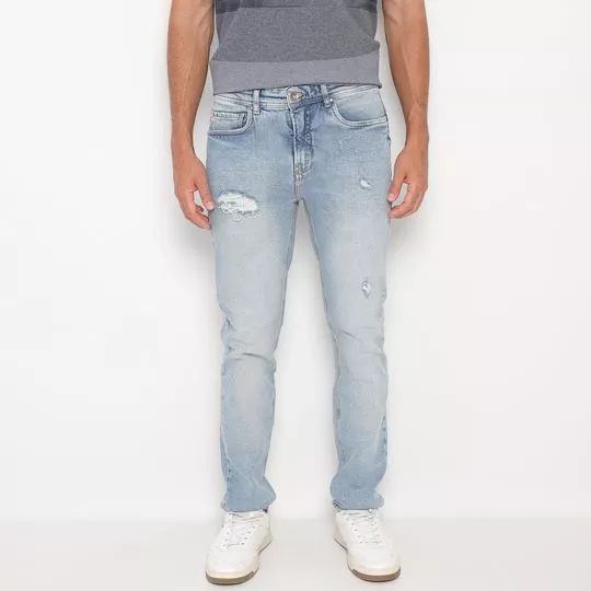 Calça Jeans Reta Com Puídos- Azul Claro- Reserva