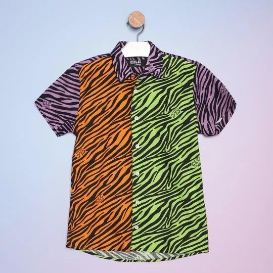 Camisa Animal Print- Laranja & Verde- Colcci
