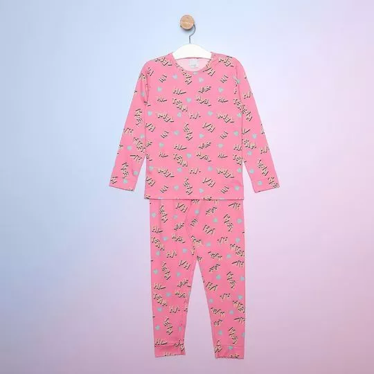 Pijama Infantil Com Inscrições- Rosa & Amarelo Claro- Malwee