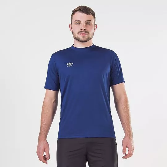 Camiseta Com Logo Da Marca- Azul Marinho & Branca- Umbro