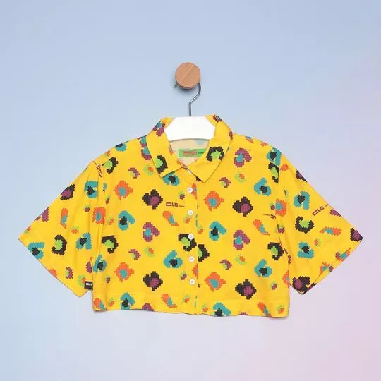 Camisa Cropped Geométrica- Amarela & Azul- Colcci