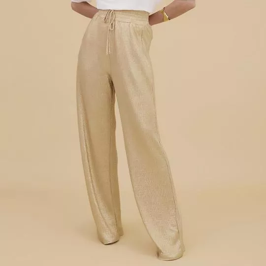 Calça Pantalona Com Brilho- Dourada- Belart