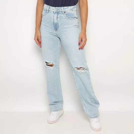 Calça Jeans Reta Com Destroyed- Azul Claro- Guess