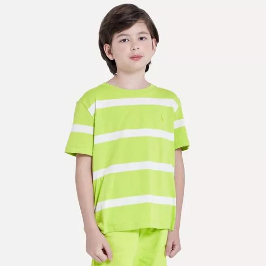 Camiseta Listrada- Verde & Branca- Reserva Mini