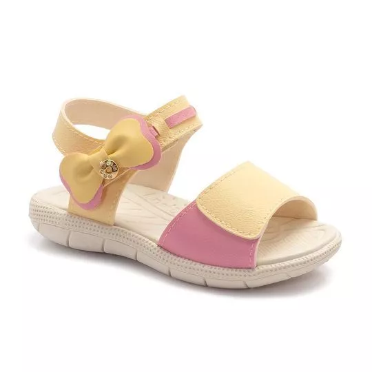 Sandália Com Laço- Amarelo Claro & Rosa- Klin