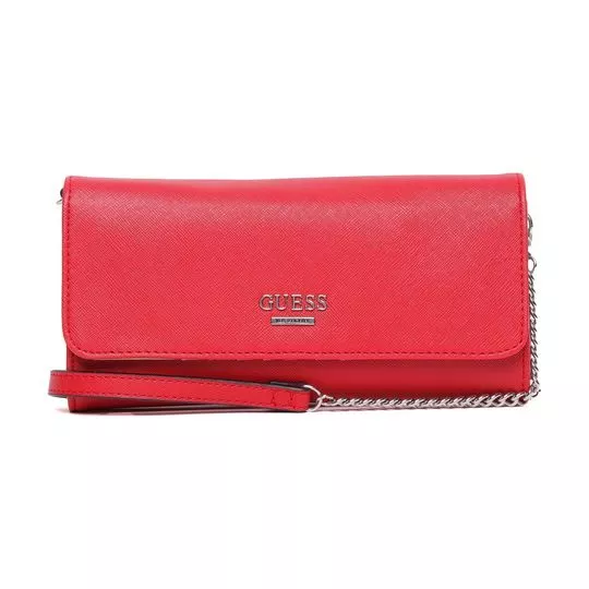 Bolsa Transversal Com Tag -  Vermelha & Bege - 11x20,5x3,3cm - Guess