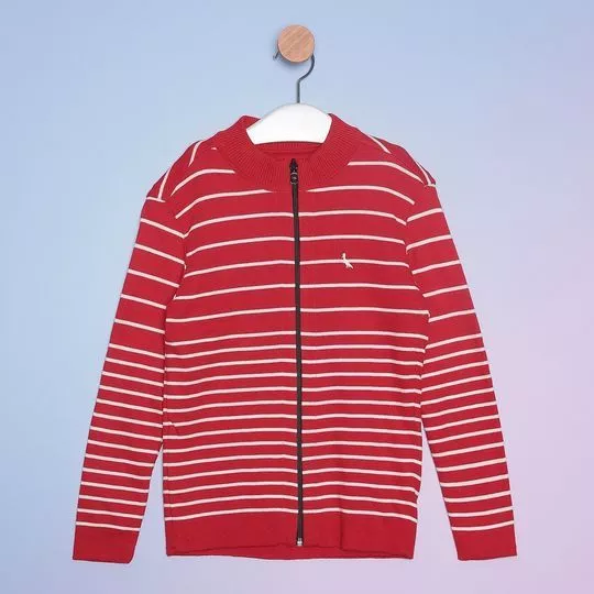Jaqueta Listrada Em Tricô- Vermelha & Branca- Reserva Mini