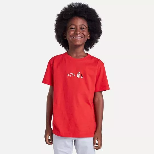 Camiseta Peixe- Vermelha & Off White- Reserva Mini