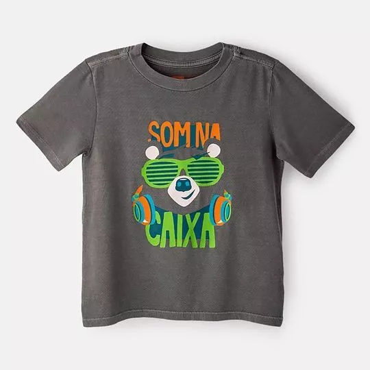 Camiseta Urso- Cinza & Verde- Puket