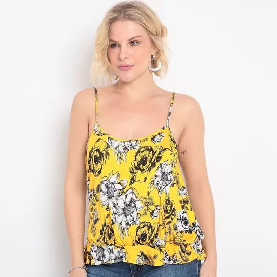 Blusa Floral Com Recorte- Amarela & Preta- My Favorite Things