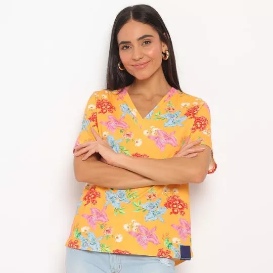 Camiseta Floral- Amarela & Rosa- Lança Perfume