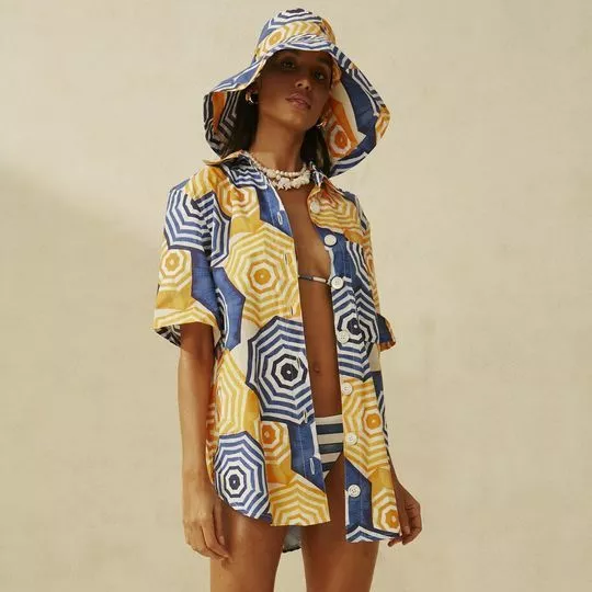 Camisa Alongada Guarda-Sol- Amarela & Azul Escuro- Lança Perfume