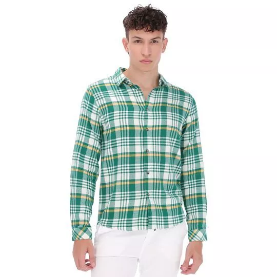 Camisa Básica Xadrez- Verde & Off White- Colcci