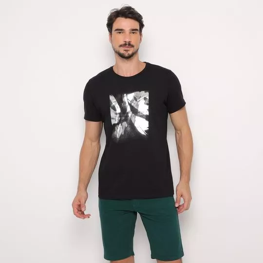 Camiseta Com Inscrições- Preta & Prateada- Colcci