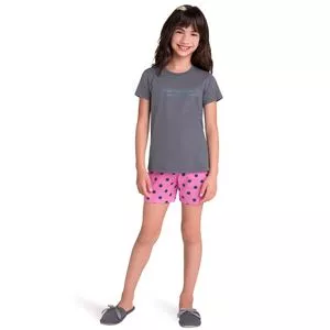 Pijama Infantil Poá<BR>- Cinza Escuro & Rosa<BR>- Veggi