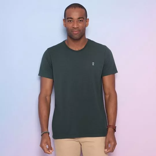 Camiseta Com Bordado- Verde Escuro- AD