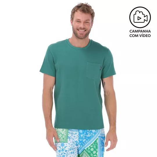 Camiseta Com Bolso- Verde- Colcci