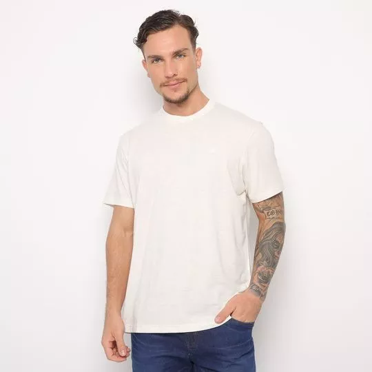 Camiseta Com Linho- Off White- Colcci