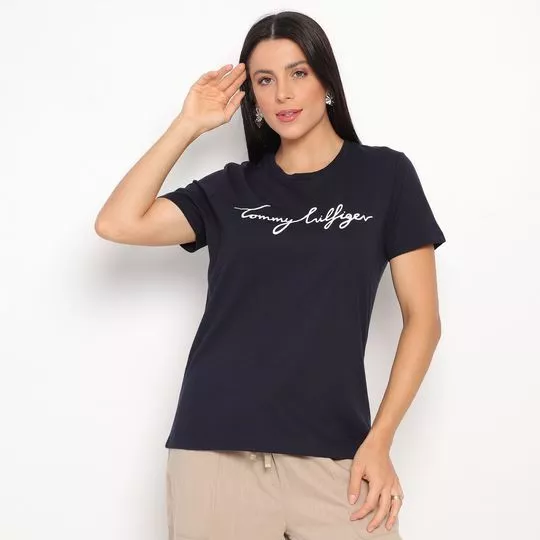 Camiseta Tommy Hilfiger®- Preta & Branca- Tommy Hilfiger