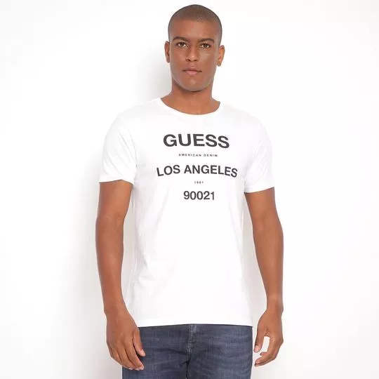Camiseta Los Angeles 90021- Branca & Preta- Guess
