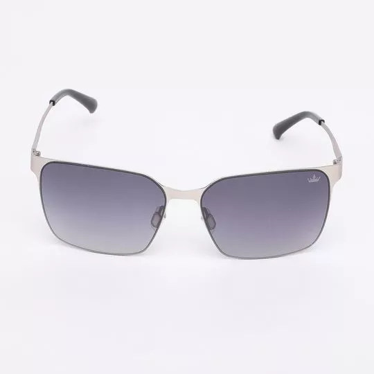 Óculos De Sol Retangular- Prateado & Azul Escuro