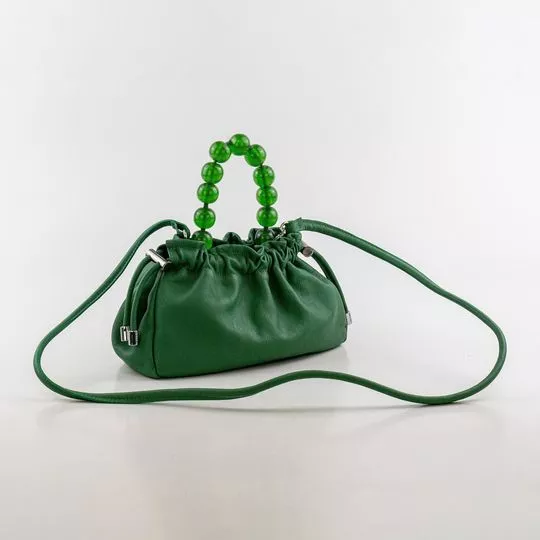 Bolsa De Mão Em Couro Com Franzidos- Verde Escuro- 24x19x7,5cm