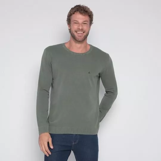 Suéter Em Tricô Estonado- Verde Militar