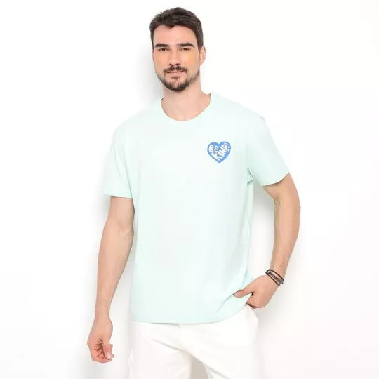 Camiseta Coração- Verde Água & Azul- Colcci
