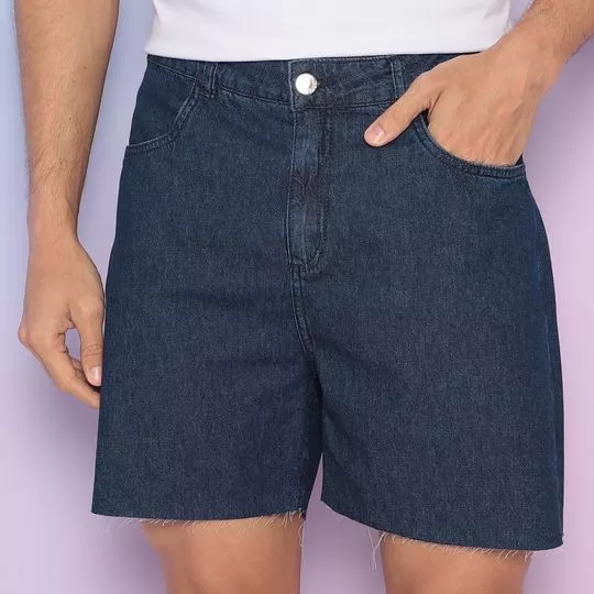 Bermuda Jeans Com Recortes- Azul- Iódice