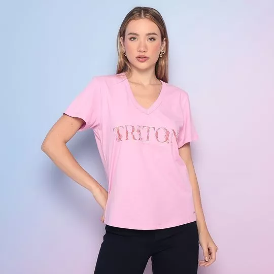Camiseta Com Recortes- Rosa Claro & Rosa- Triton