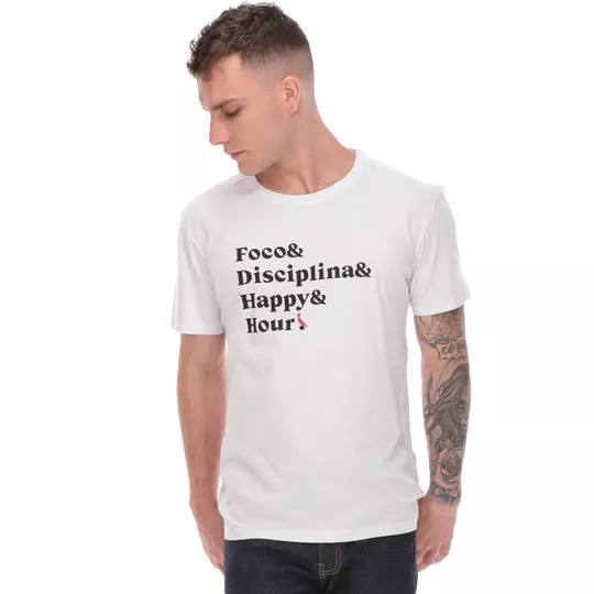 Camiseta Com Inscrições- Branca & Preta- Reserva