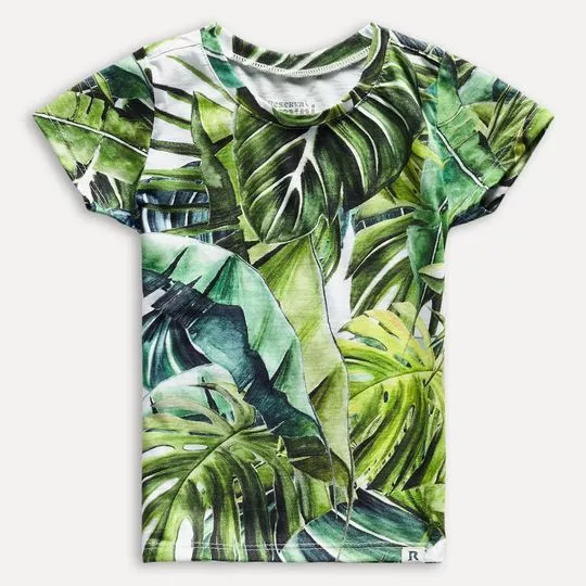 Camiseta Infantil Folhagens- Branca & Verde- Reserva Mini