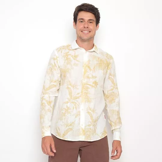 Camisa Em Linho- Off White & Amarelo Claro- Reebok