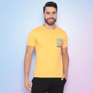 Camiseta Com Bordados<BR>- Amarela & Azul Marinho<BR>- Acostamento