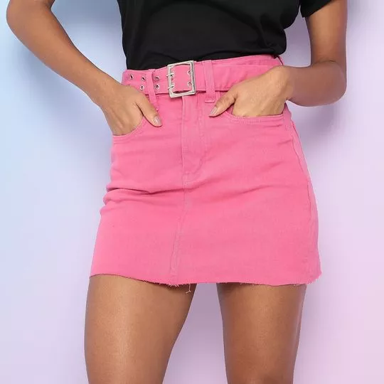Saia Curta Com Cinto- Pink- Razon Jeans