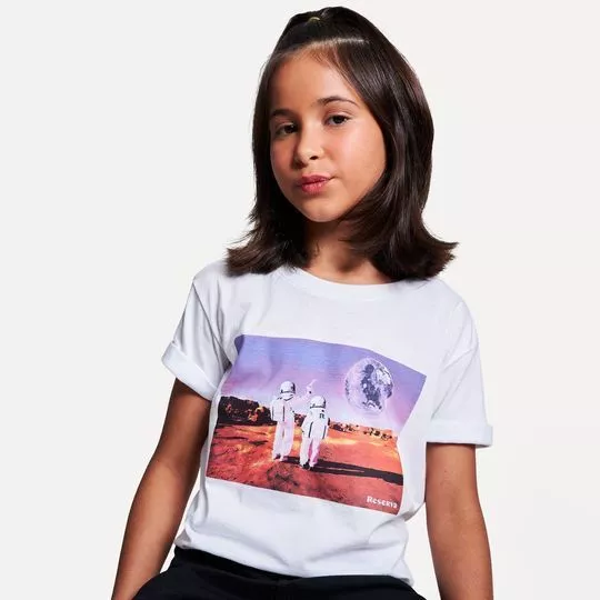 Camiseta Astronauta- Off White & Lilás- Reserva Mini