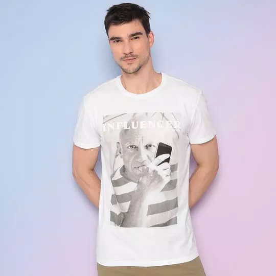 Camiseta Influencer- Branca & Cinza Claro- Reserva