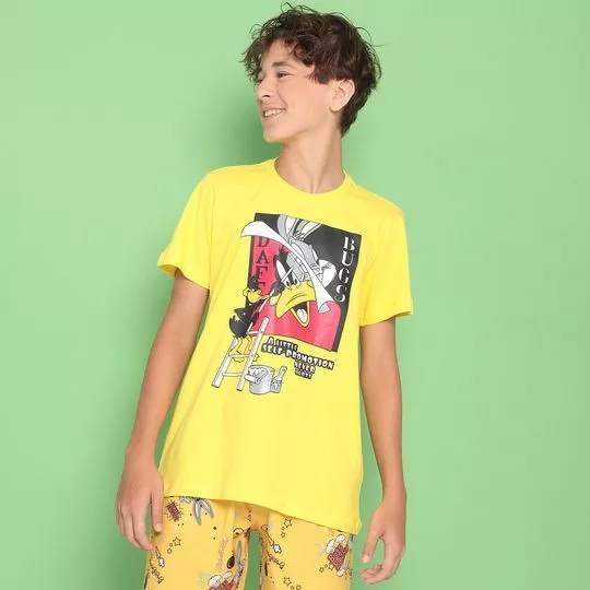 Camiseta Juvenil Looney Tunes®- Amarela & Preta-