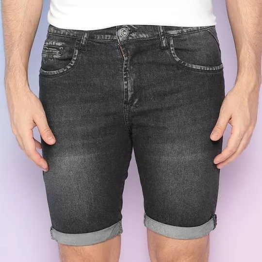 Bermuda Jeans Estonada Com Recortes- Preta- TNG