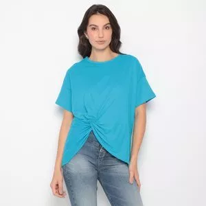 Camiseta Lisa Com Transpasse<BR>- Azul Turquesa<BR>- Colcci