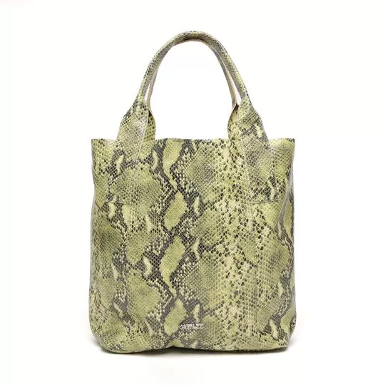 Bolsa Shopper Em Couro Texturizada- Verde & Verde Escuro- 48x36x16cm