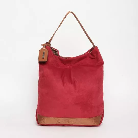 Bolsa Shopper Em Couro- Vermelha & Marrom- 40x44,5x15,5cm