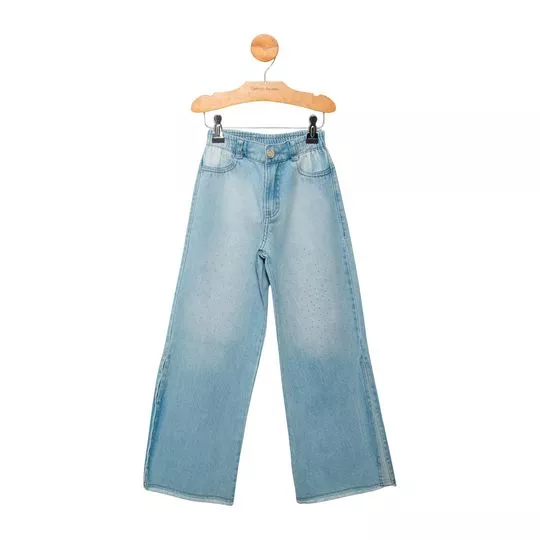 Calça Jeans Wid Leg Com Recortes- Azul Claro- Gabriela Aquarela