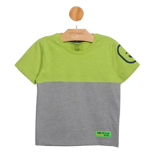 Camiseta Com Recortes- Verde Limão & Cinza- Digi