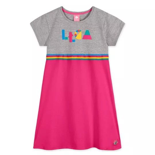 Vestido Infantil Com Recortes- Cinza & Pink