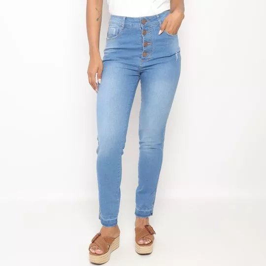 Calça Jeans Skinny Com Botões- Azul- ZINCO